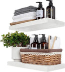 BGMG Wood Floating Shelves 16 inch Set of 2, Rustic Wooden Wall Mount Shelves for Bathroom Living Room Bedroom Kitchen Farmhouse -16x 6.7 x1.25 inch- White by CozyNest Decor