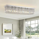 Modern Crystal Chandelier, 8-Lights Rectangle Chandelier Rectangular Flush Mount Pendant Ceiling Light Fixture K9 Crystal Raindrop Chandeliers for Dining Living Room Kitchen Island 𝐋𝟒𝟎 𝐈𝐧𝐜𝐡 by CozyNest Decor
