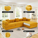 108" Oversized Convertible Sleeper Sofa Bed, Corduroy L Shape Sectional Couch, Folding Sofa Bed with Side Pocket, Modern Cloud Floor Mattress Couch, Modular Sofa for Living Room, Yellow by CozyNest Decor