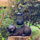 Cat Statue with Light Lantern Outdoor Garden Decor, Sleeping Cat Figurine with Solar-Powered LED Light, 13 Inches Tall Antique Bronze, Perfect for Gift Garden Decor or Housewarming for Cat Lovers by GreenHaven Gardens