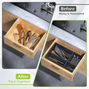 Bathroom Drawer Organizer Trays, Bamboo Drawer Organizer Kitchen Utensils Silverware Organizer, 8 PCS Wood Box Stackable Bins for Makeup, Office Desk, Junk Drawer (Black) by CozyNest Decor
