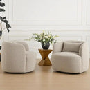 KINWELL 34" Wide Sherpa Swivel Barrel Chairs Set of 2, No Assembly Round Boucle Upholstered Accent Chairs Armchairs Single Sofa Chair with Toss Pillow for Living Room and Bedroom, Taupe by CozyNest Decor