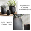15.5" H Outdoor Concrete Planter, Round Flower Pot with Drainage Hole and Silicone Plug, Plant Container for Garden, Patio, Home, Office, Black, Copper Rim, 1 Pack by GreenHaven Gardens