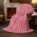 Amélie Home Faux Fur Throw Blanket for Couch, Cozy Fuzzy Fluffy Fur Luxurious Soft Striped Plush Gift Blankets for Family Sofa Chair Bed Living Room Bedroom, 55"x70", Pink by CozyNest Decor