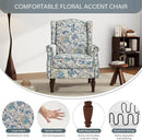 UIXE High Back Floral Accent Chair, Fabric Upholstered Armchair for Living Room, Retro Printed Wingback Arm Chair Nailhead Trim Single Sofa Bedroom Reading Seat - Boho Blue by CozyNest Decor