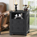 18" Farmhouse Night Stand with Charging Station, 2 Drawers End Table Dresser for Bedroom, Black Wooden Nightstand, Bed Side Table with Open Shelf, Bedside Cabinet for Living Room, Closet by CozyNest Decor