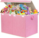popoly 122L Large Toy Box Chest with Lid, Foldable Toy Storage Organizer Bin Boxes with Removable Divider for Kids, Boys, Girls, Nursery, Playroom, 26"x17" x17"(Linen Pink) by TinyTreasures Baby Boutique