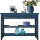 Solid Wood Console Table Entryway Table with Storage Drawers and Shelves Sofa Table for Entry Hallway Foyer(42" Navy Blue) by CozyNest Decor