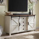 T4TREAM 60'' Farmhouse Dresser Chests for Bedroom w/4 Drawers & Sliding Barn Doors, Tall Chest of Drawers, Rustic Dresser TV Stand, Organizer for Bedroom, Living Room, Kitchen, Antique White by TinyTreasures Baby Boutique