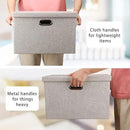 Large 17" 36 Quart Collapsible Stackable Storage Bins with Lids, 3 Packs Beige Linen Fabric Closet Boxes with Lids, Storage Cube Baskets Container Organizers for Bedroom Office(17 x12 x11) by CozyNest Decor