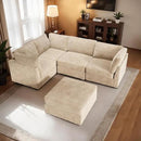 HOOOWOOO Modular Sectional Sofa,5 Pieces Sectional Couches for Living Room,98X66 L Shaped Cloud Couch with Ottoman Chaise Set(Beige Velvet Corduroy) by CozyNest Decor