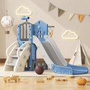 YUFU 5 in 1 Toddler Slide, Kids Slide with Climber, Basketball Hoop and Ball, Outdoor Indoor Playset for Toddlers Age 1-3 (Blue+Gray) by TinyTreasures Baby Boutique