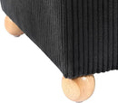 Adeco 17 Inch High Striped Flannel Black Cube Ottoman Storage, 3D Embossed Velvet Chair Foot Stools, Upholstered Vanity Stool with Hinged Lid, Solid Round Wood Legs by CozyNest Decor