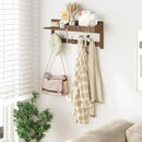 AMBIRD Wall Hooks with Shelf 26.57inch Entryway Wall Hanging Shelf Wood Coat Hooks for Wall with Shelf Coat Rack Wall Mount Rack with 5 Dual Hooks 3 Key Hooks Mail Organizer and Key Rack Key Holder by CozyNest Decor