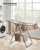 SONGMICS Clothes Drying Rack, with Sock Clips, Metal Laundry Rack, Foldable, Space-Saving, Free-Standing Airer, with 2 Height-Adjustable Gullwings, Indoor Outdoor Use, Black ULLR052B01 by TinyTreasures Baby Boutique