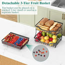 Giwil 3 Tier Countertop Fruit Mesh Basket for Kitchen, Vegetable Storage Bread Fruit Bowl Stand with 2 Banana Hooks, Wall Mounted Metal Wire Basket Organizer for Potato Onion, Black by CozyNest Decor
