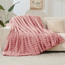 NEWCOSPLAY Faux Fur Twin Blanket Pink Bubble Blanket Thick Warm Soft for Couch Sofa Bed 550GSM (Pink, Twin(60"x80")) by CozyNest Decor
