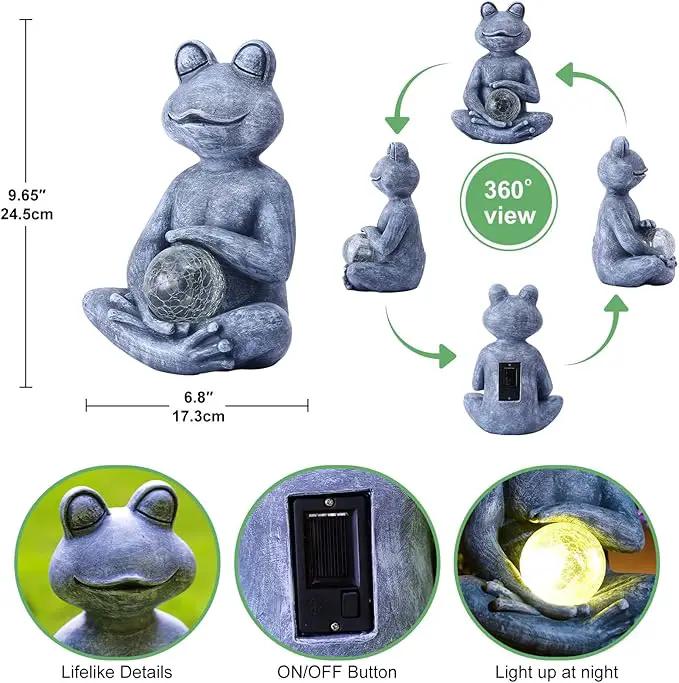 Meditating Yoga Frog Statue with Solar LED Light Ball - 10L x 11.1H Zen Garden Frog Figurines for Home and Garden Decor, Frog Decorations Gift Ideas, Frog Gifts for Women Mom, photo 2 of 7