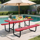6FT Metal Picnic Tables for Outdoors, Commercial Rectangular Picnic Table and Bench Set for Outside, Patio, Garden, Backyard, Porch, Surface Mount, Red by GreenHaven Gardens
