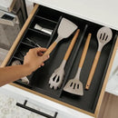 Adjustable Kitchen Drawer Organizer for Utensils and Junk, Food-Safe Contract Grade with 100% Sustainable Wood, Expandable from 10.5 to 19 Inches Wide - Black Bamboo by CozyNest Decor