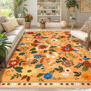 Floral 6x9 Area Rug Machine Washable Soft Print Boho Carpet Non Slip Doormat Low Pile Flower Area Rugs for Living Room Bedroom Nursery Kitchen Dining Room Indoor-Yellow/Orange by TinyTreasures Baby Boutique