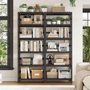 FOTOSOK 6-Tier Bamboo Shelf Set of 2, Bamboo Bookcase with Adjustable Shelves, Free Standing Storage Shelf Unit and Plant Flower Stand, Tall Large Bookshelf for Kitchen, Bathroom, Home Office, Vintage by CozyNest Decor