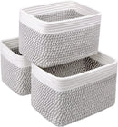 Small Cotton Rope Basket – Storage Bin for Organizing (10.6" x 6.7" x 6.7"), Bathroom Storage Basket for Shelf, Counter & Closet（White & Mixed Grey） by GreenHaven Gardens