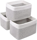 Small Cotton Rope Storage Basket Set of 3-11"x7"x7" Perfect Woven Baskets for Storage, Ideal Storage Baskets for Organizing Toys, Towels, and More - Baskets for Shelves（White & Mixed Grey） by TinyTreasures Baby Boutique