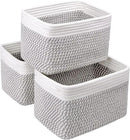 Small Cotton Rope Storage Basket Set of 3-11"x7"x7" Perfect Woven Baskets for Storage, Ideal Storage Baskets for Organizing Toys, Towels, and More - Baskets for Shelves（White & Mixed Grey） by CozyNest Decor