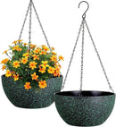 12 inch Large Hanging Planters for Indoor Outdoor Plants, 2 Pack Hanging Flower Pots with Drainage Holes and Chain, Plastic Hanging Baskets for House Plants, Black with Green Speckles by GreenHaven Gardens