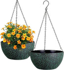 12 inch Large Hanging Planters for Indoor Outdoor Plants, 2 Pack Hanging Flower Pots with Drainage Holes and Chain, Plastic Hanging Baskets for House Plants, Black with Green Speckles by CozyNest Decor