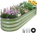 Galvanized Raised Garden Bed - 8×2×1ft Planter Raised Beds for Gardening | Oval Metal Garden Planter Box with Safety Edging and Bracing Rods for Vegetables Fruits and Flowers Oliver Green by GreenHaven Gardens