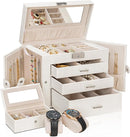 AKOZLIN 4-Tier Jewelry Box Lockable Leather Jewelry Storage Case Organizer with 3 Drawers for Women Girls Ring Necklace Earring Bracelet Watches Holder with Mirror by TinyTreasures Baby Boutique