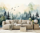 Green Watercolor Forest Wallpaper Woodland Nature Landscape Wall Mural for Living Room Bedroom Dining Room Office(Not Self-Adhesive) by TinyTreasures Baby Boutique