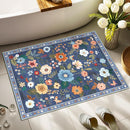 Floral 2x3 Area Rug Machine Washable Soft Print Boho Carpet Non Slip Doormat Low Pile Flower Area Rugs for Living Room Bedroom Nursery Kitchen Dining Room Indoor-Blue/Grey by TinyTreasures Baby Boutique