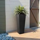 JUMMICO Set of 2 Resin Rattan Tall Planters for Outdoor Plants, Large Tapered Planters with Drainage Holes&Inner Trays, Flower Pots for Garden, Patio, Porch, Backyard (Black, 32'') by CozyNest Decor