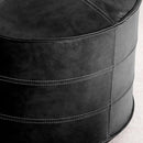 Round Leather Ottoman,Handmade Stuffed Ottoman,Genuine Leather Pouf, Foot Rest Pouf,Comfortable Soft Seating for Living Room & Bedroom (Black, Round) by CozyNest Decor