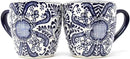 Encantada Handmade Hand-Painted Authentic Mexican Pottery Mugs (Cobalt Blue Flower X2) by CozyNest Decor