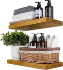 BGMG Wood Floating Shelves for Wall 18 inch Set of 2, Rustic Wooden Wall Mount Shelves for Living Room Bedroom Kitchen Farmhouse-18x6.7x1.25 inch- Gold Oak by CozyNest Decor