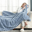 Cozy Bliss Faux Fur Throw Blanket for Couch, Cozy Warm Plush Striped Blanket for Sofa Bedroom Living Room,60 * 80 Inches Light Blue by CozyNest Decor
