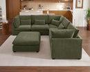 Oversized Modular Sofa, Extra Deep Cloud Chenille Sectional Couch with Ottoman Chaise, Fluffy Chenille Corner V Shape Sofa for Living Room, Villa (Corner V Shape+Ottoman, Chenille Green) by CozyNest Decor