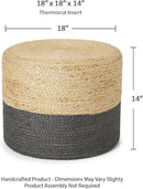 REDEARTH · Cylindrical Pouf Foot Stool Ottoman - Jute Braided Pouffe Poof Accent Sitting Footrest for Living Room, Bedroom, Nursery, Patio, Lounge & Other Rooms (Natural Gray, 18"x18"x14") by CozyNest Decor