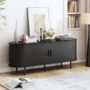 55" TV Stand with Power Outlet, Modern Media Console with Sliding Doors, Entertainment Center for TVs up to 60 Inch, Adjustable Shelves, Black