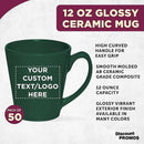 DISCOUNT PROMOS Custom Glossy Ceramic Latte Coffee Mug 12 oz. Set of 50, Personalized Bulk Pack - Perfect for Tea, Espresso, Cappuccino, Hot Cocoa - Green by CozyNest Decor