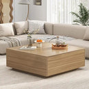 43” Square Coffee Table with Storage, 43" D x 43" W x 17" H Modern Large Square Center Table with 2 Drawers, Wood Coffee Table for Living Room, Light Brown,Bedroom,Light Brown by CozyNest Decor