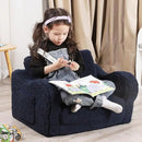 Kids Chairs for Toddler, 2-in-1 Toddler Soft Sherpa Couch Fold Out, Convertible Sofa to Lounger for Girls and Boys, Dark Blue by CozyNest Decor