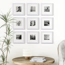 Vittanly 8x8 Picture Frames Set of 9, Shatter Resistant Plexiglass, Display 4x4 Pictures with Mat or 8x8 without Mat, Photo Frames for Wall Mount, Engineered Wood, White by CozyNest Decor
