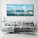 XLSJERST Large Blue Canvas Wall Art Seascape Painting - Landscape Picture Textured Navy Modern Sailboat Ocean Artwork Framed for Living Room Bedroom Bathroom Home Office Wall Decor Large Size 70"x31" by CozyNest Decor