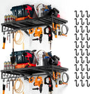 2pcs Garage Wall Shelving - 42in Extra Large Heavy Duty Floating Shelves with 30 Hooks, Load Capacity 1102 Lbs, Hanging Garage Storage Rack, Tool Hanger Organizer Utility Rack, For Home, Workshop by GreenHaven Gardens