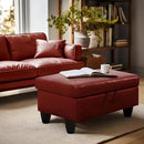 Ottoman Rectangular Storage Ottoman Bench, Faux Leather Footrest, Coffee Table, Stool Footstool with Hinged Lid for Living Room, Bedroom, Entryway, Red, 28.5"x19"x17.5" by CozyNest Decor